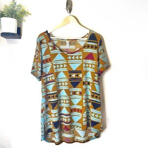 LulaRoe Classic Tee Size 2XL Aztec Boho, teal, geometric
